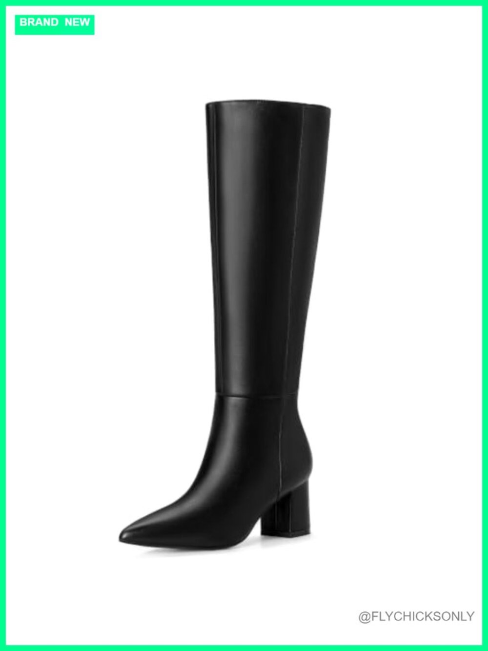 Knee High Tall Boots Low Chunky Heel Pointed Toe Full Zip PU Women's